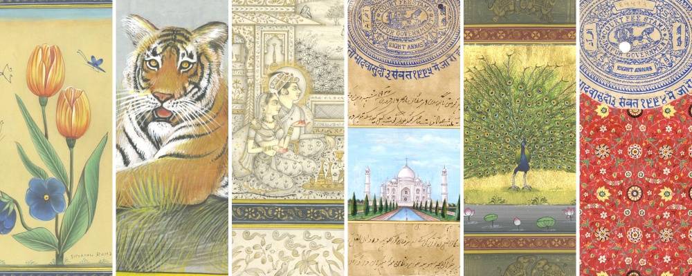 Six details of images form the GVSU Art Museum collection that feature Indian Miniature painting.